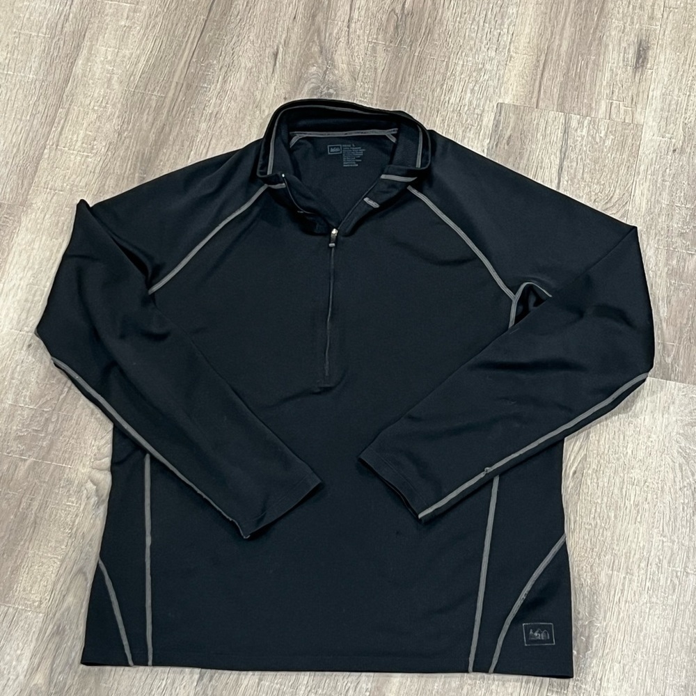 REI Large Thermal Half Zip Black Layer Sweater Pullover Hiking Tactical Top